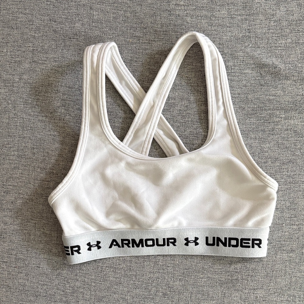 Under Armour White Crossback Logo Band Sports Bra - youth S